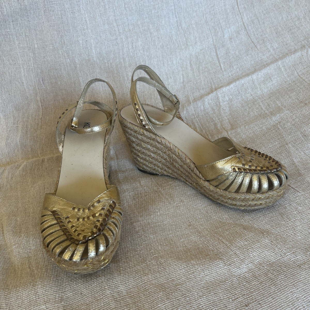 Kurt Geiger Gold Rope Platform Wedge Sandals Size