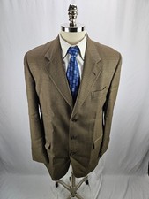 Evan Picone Brown Houndstooth Wool Blazer Jacket 42L