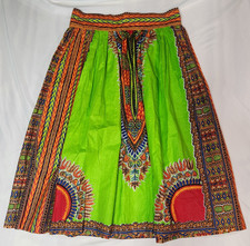 African Dashiki Print Maxi Skirt Green Ankara Tribal Boho Festival Ethnic