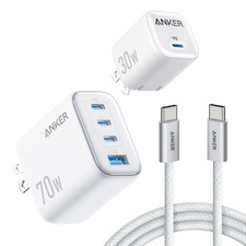 Anker 70W GaN Charger 4-Port 30W USB-C Fast Charging Bundle Laptop Phone