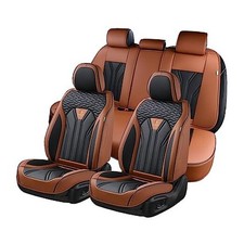 FLORICH Leather Seat Covers, Seat Covers Full Set, Car Seat FullSet Brown Black