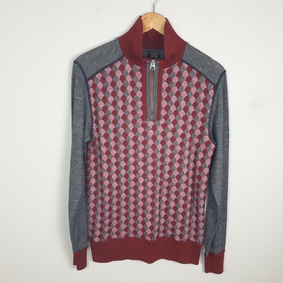 Replay Jumper Mens Medium Grey 1/4 Zip Fine Knit Geometric Modern Statement