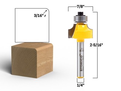 3/16'' Radius Round Over Edge Forming Router Bit - 1/4'' Shank - Yonico 13962q