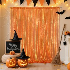 6x8FT Orange Sequin Photography Backdrop Curtain for Halloween Party Decoration