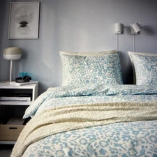 ❤️Ikea CYMBALBLOMMA Twin Duvet Cover w/ Pillowcase Bed Set White Blue Floral NEW