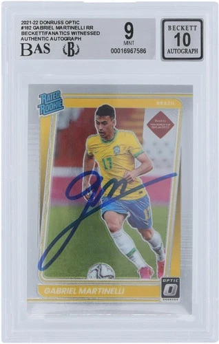 Gabriel Martinelli Brazil FC Signed 2021-22 Donruss Rated Rookie #182 BAS 9/10