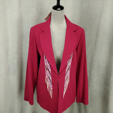 New Bob Mackie Wearable Art Blazer Jacket Womens Medium Pink Embroidered NWT