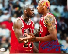 Dennis Rodman Signed Photo 11x14 METALLIC Pistons Bulls Worm Autograph HOF JSA