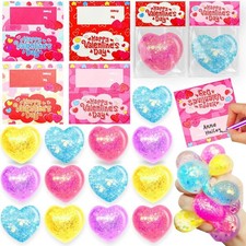 28 Pack Valentines Day Gifts for Kids with Heart Glitter Stress Balls Valentines
