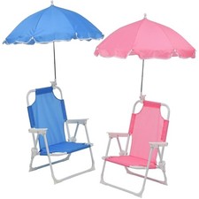 Children's Garden Chair & Parasol Deckchair Ideal Beach Camping Kid Sat outside
