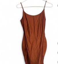 Women s Brown Solid Bodycon Dress Scoop Neck ...