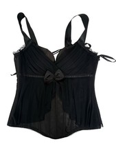 Shirley of Hollywood Bustier Corset Women's Sz 32 Black Satin Rock Goth