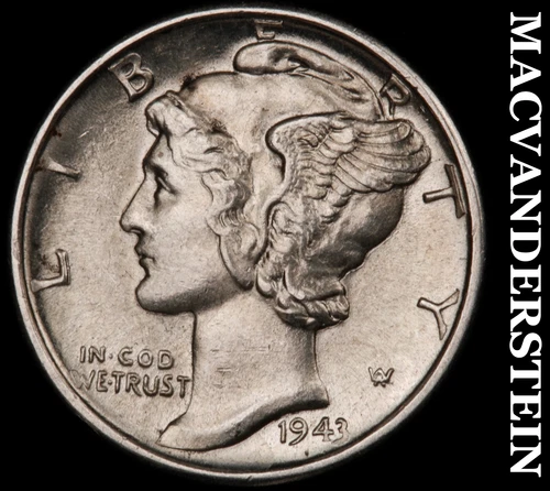 1943-D Mercury Dime - FSB Choice Gem Brilliant Uncirculated+++  Lustrous  #G7134