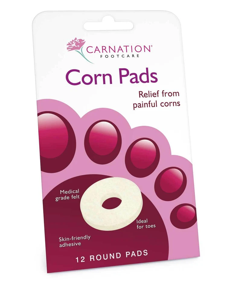 CARNATION CORN PADS ROUND 12 - RELIEF FROM CORNS / PRESSURE - IDEAL FOR TOES