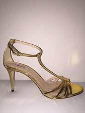 New 268 J.Crew Gold Crackled Metallic Party Heels Sandals 10.5 E7321 NEW