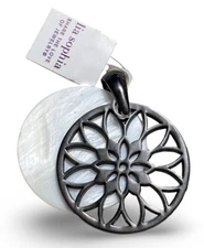 Lia Sophia “Aster” River Shell & Hematite Tone Round Floral Design Pendant Slide