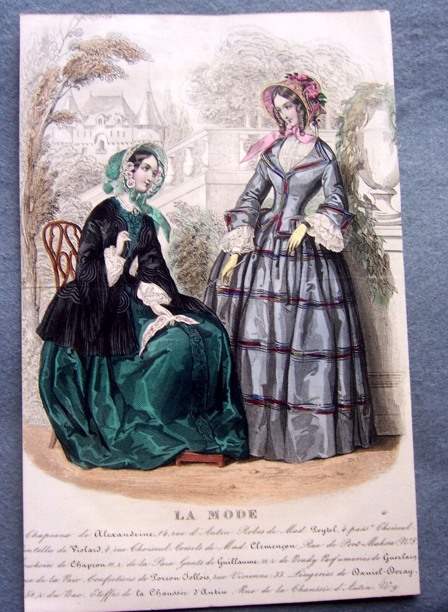 Five hand coloured engraved French fashion plates La Mode Paris