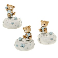 1 pz Buby carillon orsetto celeste dm.8xh.9 3ass. con scatola bomboniera nascita