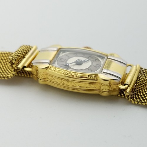 Reloj de pulsera suizo vintage con correa de malla de oro de 14K para dama - Imagen 7 de 10
