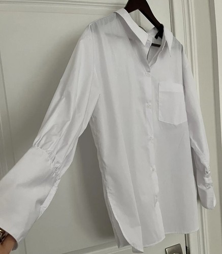Camicia oversize Forever 21 manica lunga orlo spacco taglia S bianca - Foto 3 di 8