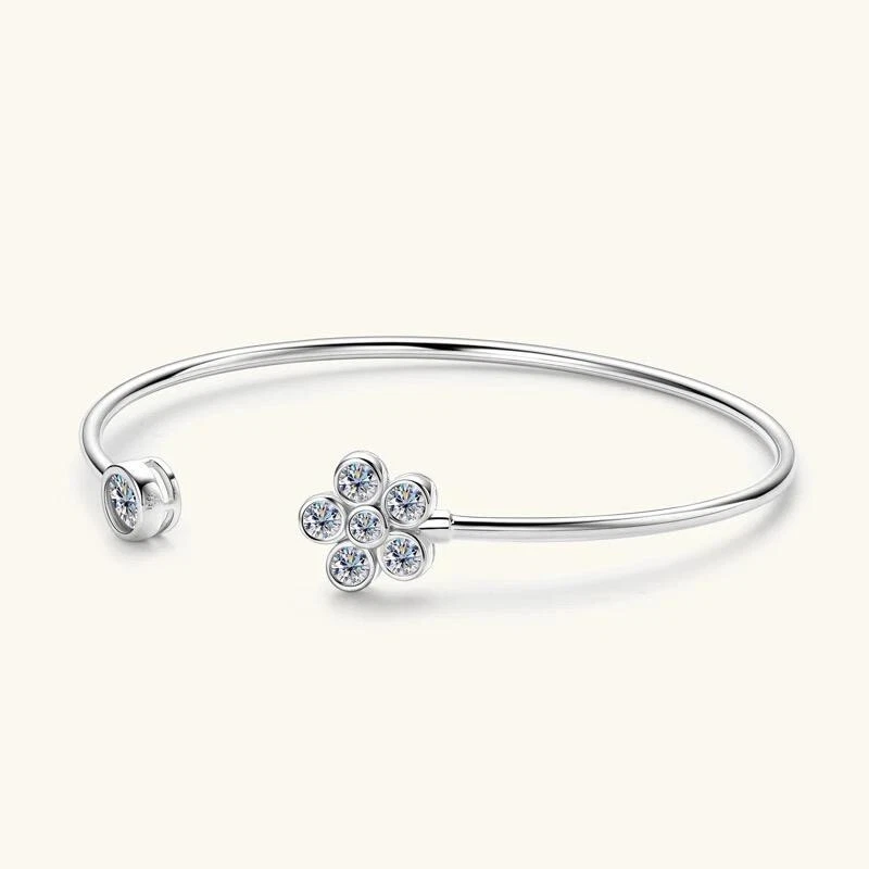 1ct Flower Cuff Bracelet Bangle White Gold Diamond Test Pass Lab-Created VVS1/D - Image 2 of 4