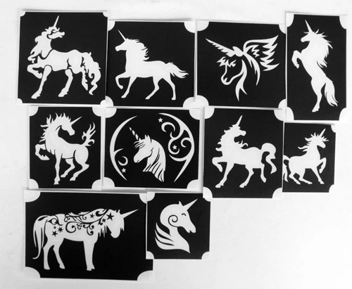 GLITTERTATTOO4YOU 10 different tattoo stencils glitter tattoo body jewelry unicorn peephole meal