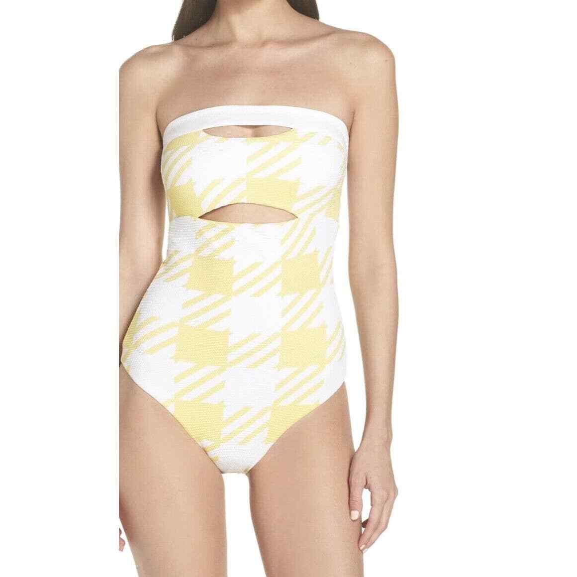 Onia Natalie Houndstooth Strapless One Piece Swimsuit Honey Women's Size S NWOT