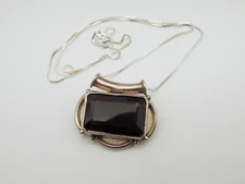 Large Brown Smokey Quartz Emerald Cut Slide Pendant Necklace