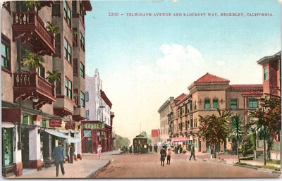 Berkeley California Telegraph Ave Brancroft Trolley D'Orlan Hair Sobels Postcard