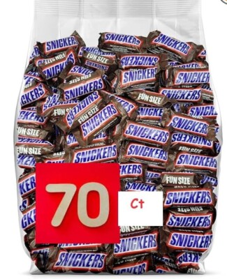 Snickerss Fun Size Candy Bars, Individually Wrapped, Bulk Candy of 70 CT - Choco