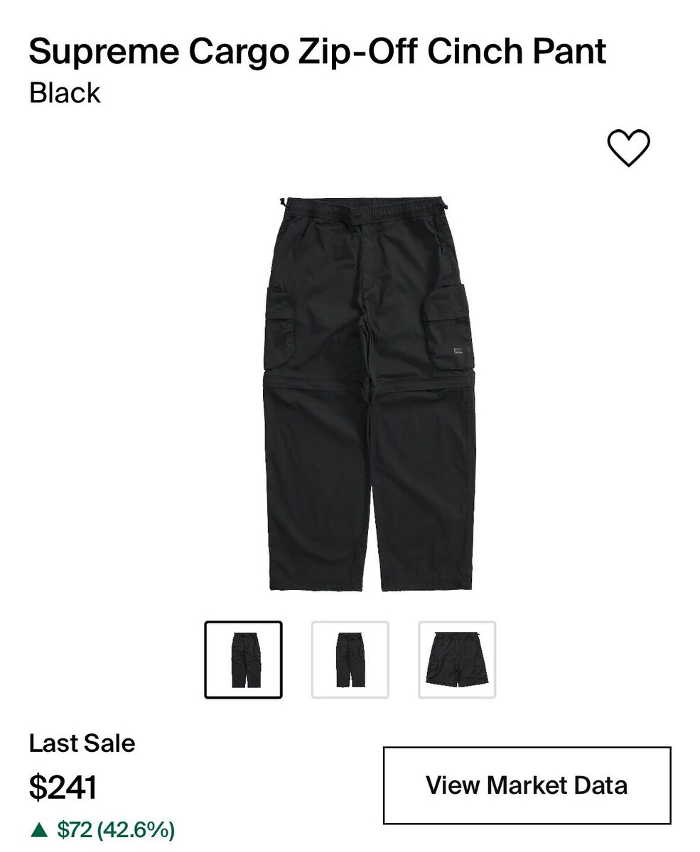 SUPREME CARGO ZIP-OFF CINCH PANTS CONVERTIBLE Black (LARGE SUPREME CARGO ZIP-OFF CINCH PANTS CONVERTIBLE Black (LARGE