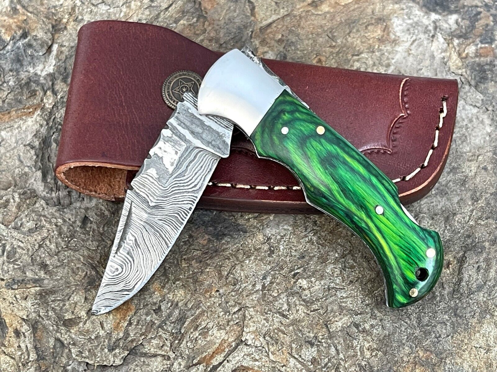 Handmade Damascus Folding Pocket Knife With Small Defects 6.5" (See Description)