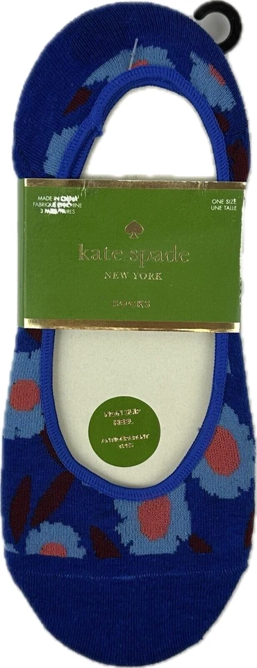 Conjunto de 3 calcetines Kate Spade para mujer forro azul algodón sin cordones a rayas estampado floral OS Foto 3 de 3