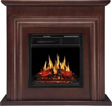 36'' Wood Electric Fireplace Mantel Firebox with Log Hearth and Remote Control