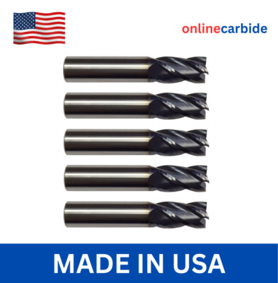 5 Pack 1/4'' Solid Carbide End Mills   4 Flute Stub Length TiAlN Coated USA