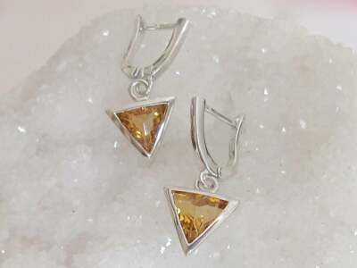 1.5ct Lab-Created Yellow Citrine Solitaire Drop Earrings 14k White Gold Plated