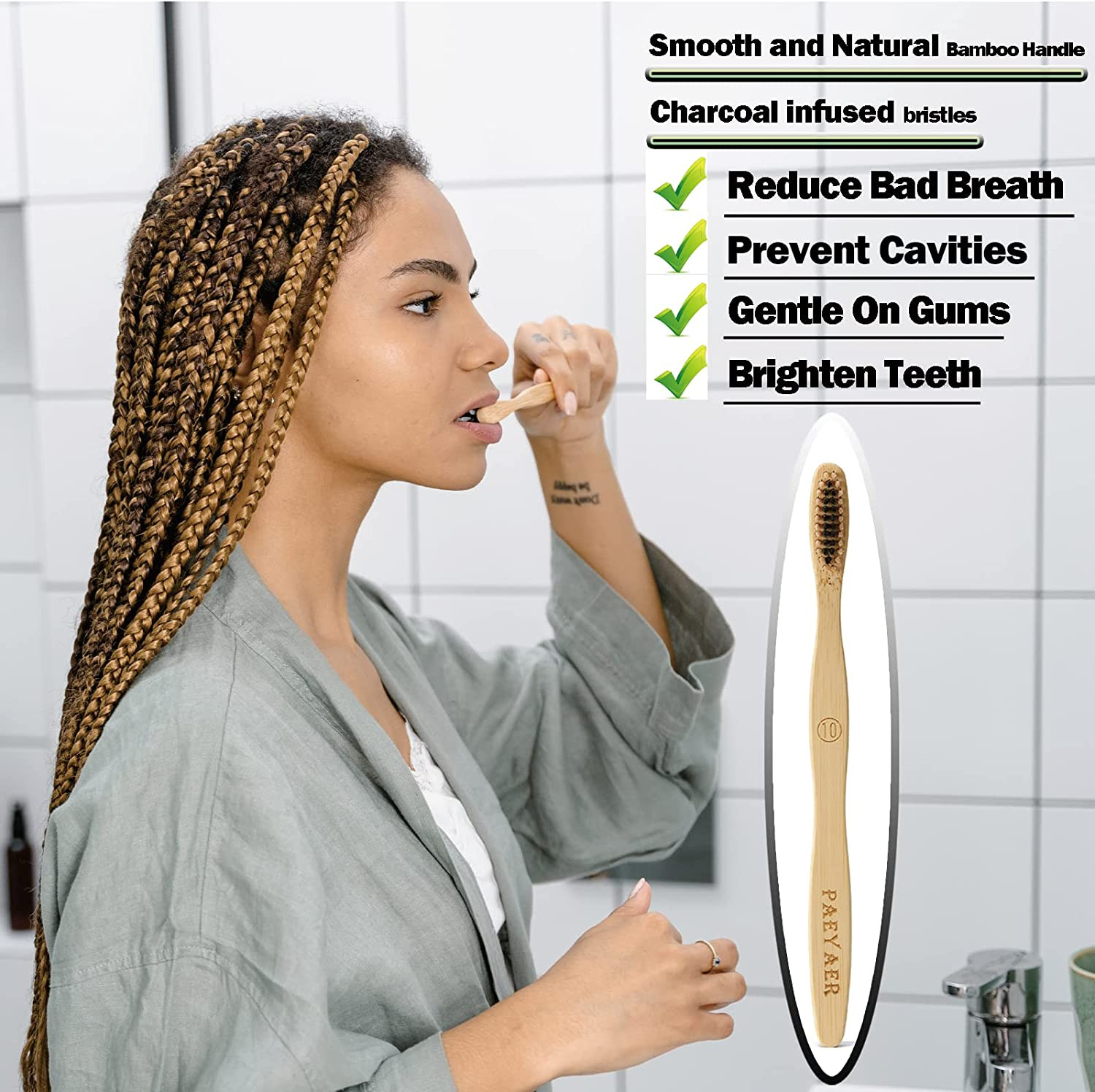 20 Count Bamboo Toothbrushes soft Toothbrush+toothbrush Medium Biodegradable C