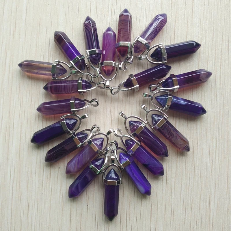 Colgantes de pilar de piedras preciosas curativas de chakra de ónix a rayas púrpuras 50 un./lote al por mayor Foto 2 de 2