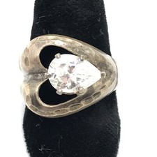Vintage Sterling Silver Open Heart Shape Teardrop Cut Cubic Zirconia Ring sz 7