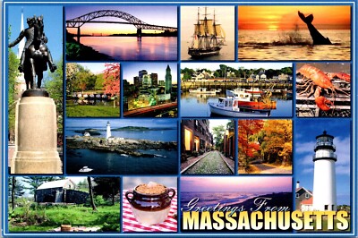 Postcard Massachusetts Greetings Multiple Views 6X4 Inch
