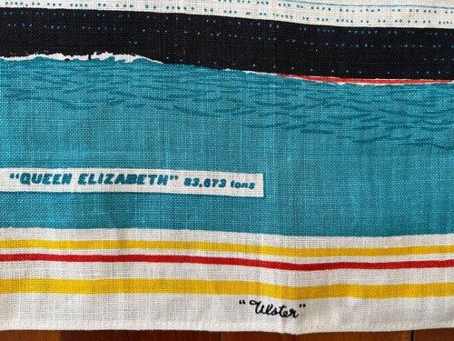 MWT Vtg. Pure Irish Linen Tea Towel Tapestry Queen Elizabeth Cunard Line ULSTER - Picture 5 of 10