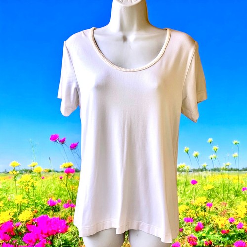 LINE TWO Vintage Retro Scoop Neck Top Short Sleeves Tee Womens Medium NEW - Picture 11 of 12