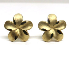 L K Beautiful Real 14K Frosted Yellow Gold Flower Stud Earrings women girls