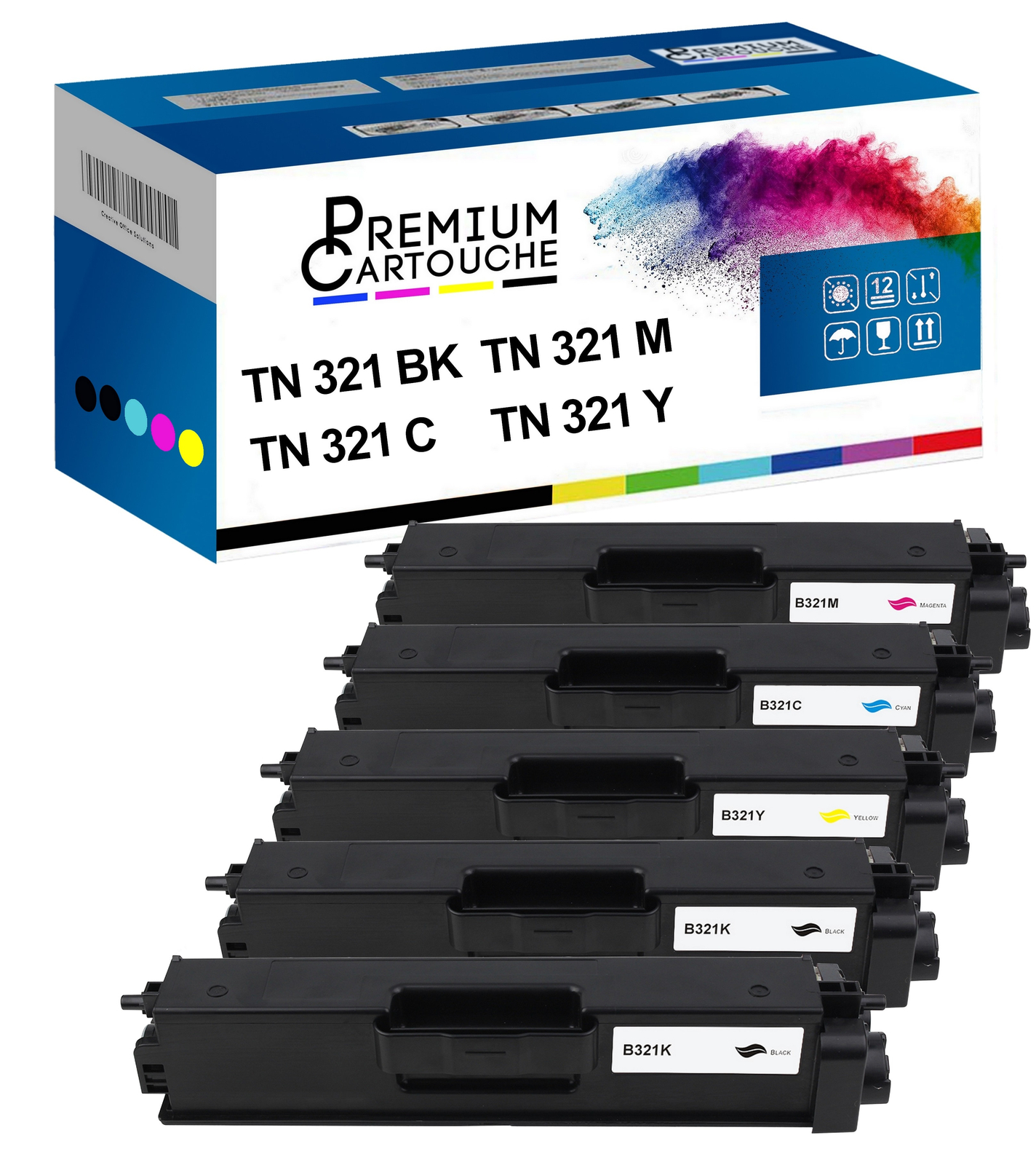 Cartouche toner TN-321BK noir x2 et couleur pour imprimante Brother pack de 5