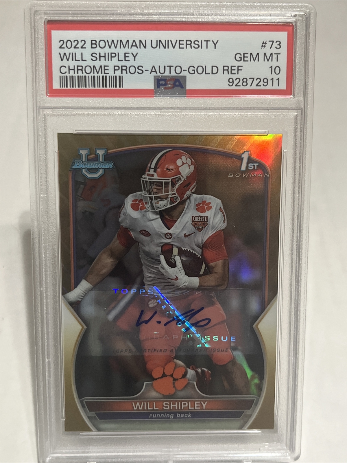 2022 Will Shipley Bowman University Chrome Auto Gold Refractor PSA 10 /50