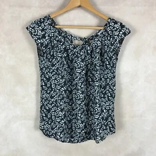 LC LAUREN CONRAD Black/White Floral Flutter Sleeve Top Size XS