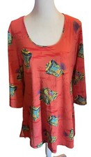 CRUZ Natori Coral Chinese Lanterns Stretch Lounge Tunic NIGHTGOWN Sz M Long Slv