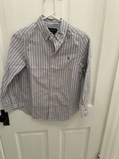 Ralph Lauren Kids White Blue Pink Button Down Shirt Color Pony Sz 10-12