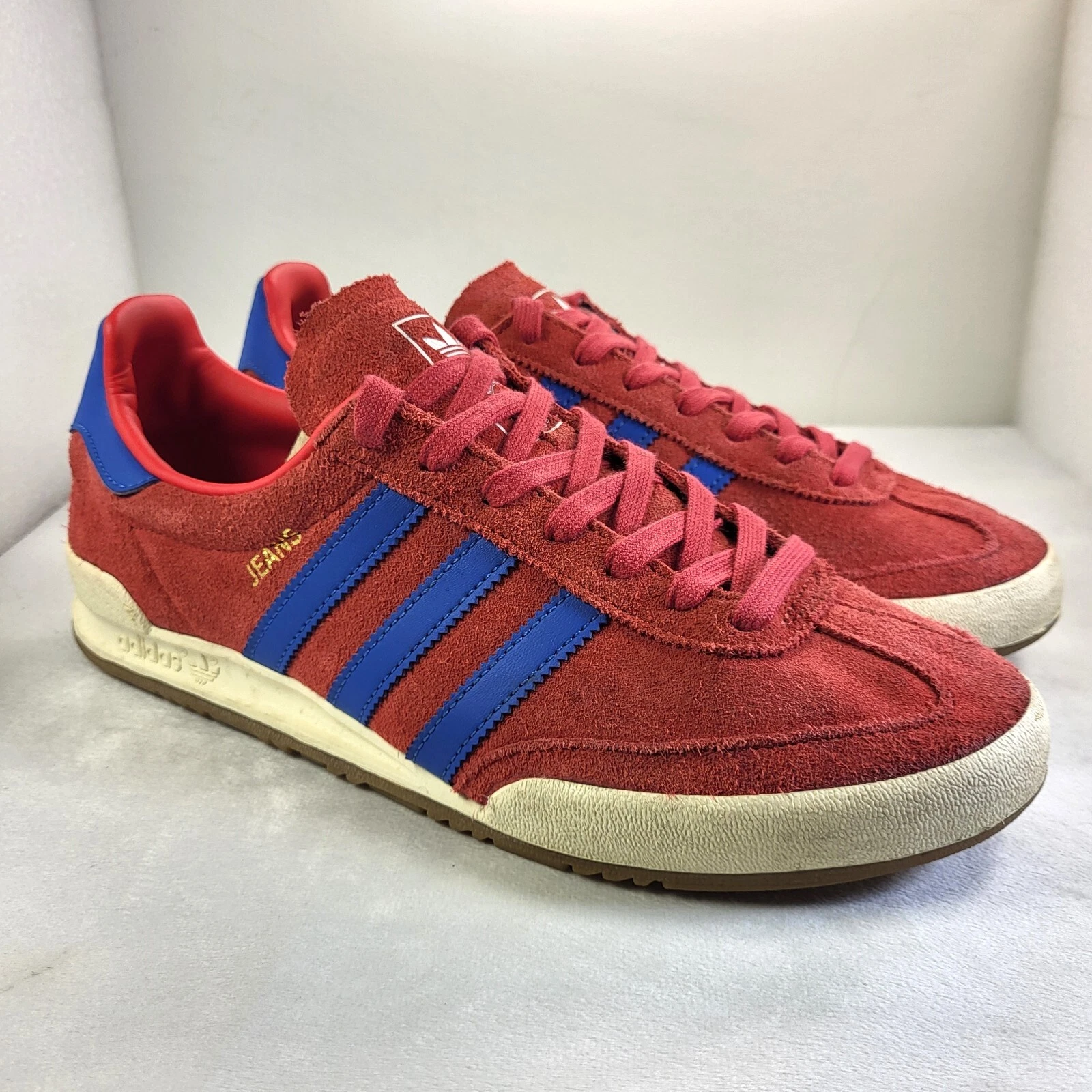 ADIDAS Jeans Scarpe da Ginnastica Uomo Scamosciate Rosso Blu UK8.5 (X165)