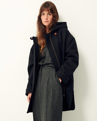 Black Short Wool Coat With Hood Oversized Hooded Wool High Neck